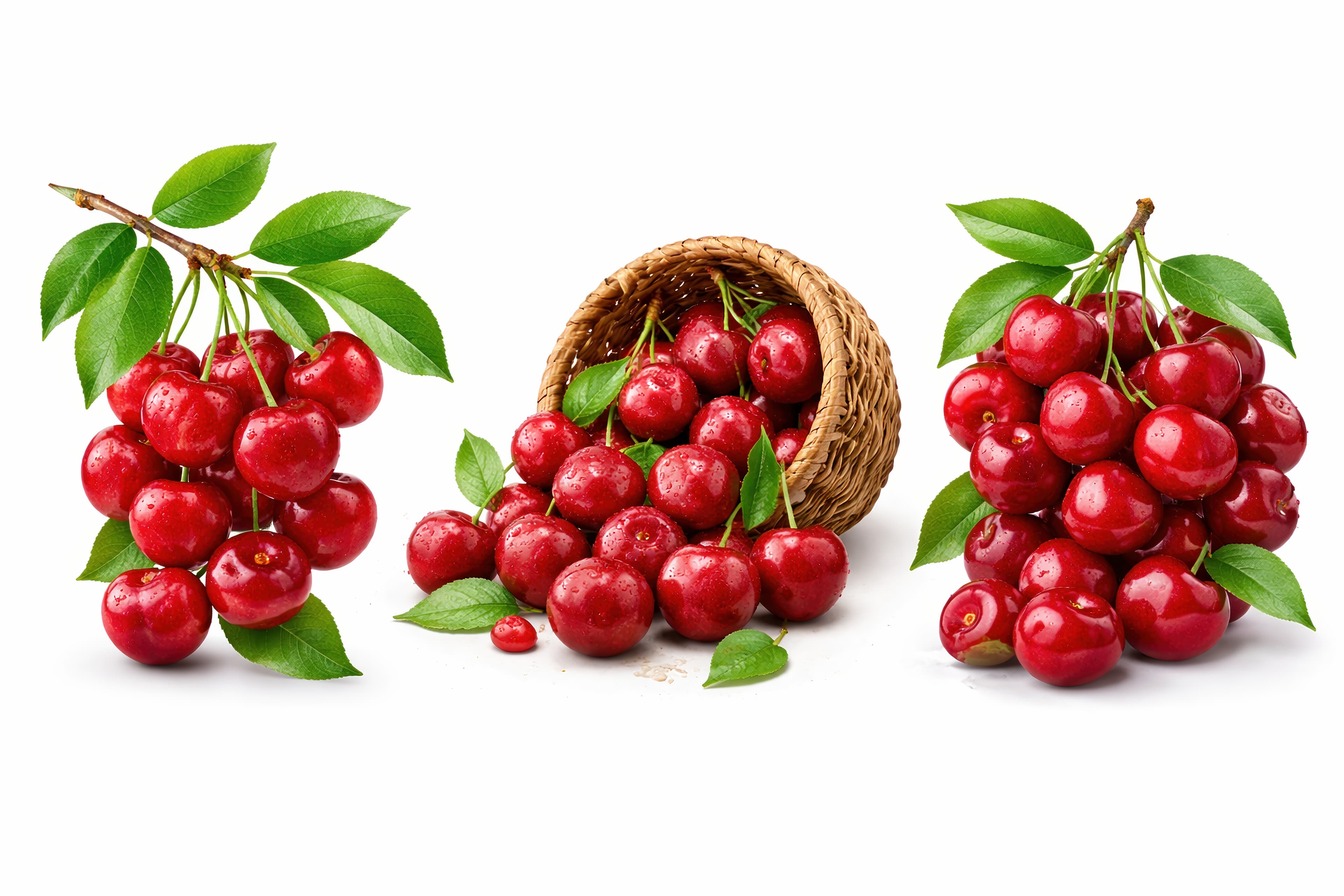 Orchard Fresh Ruby Cherries – Triple Arrangement Stock Asset