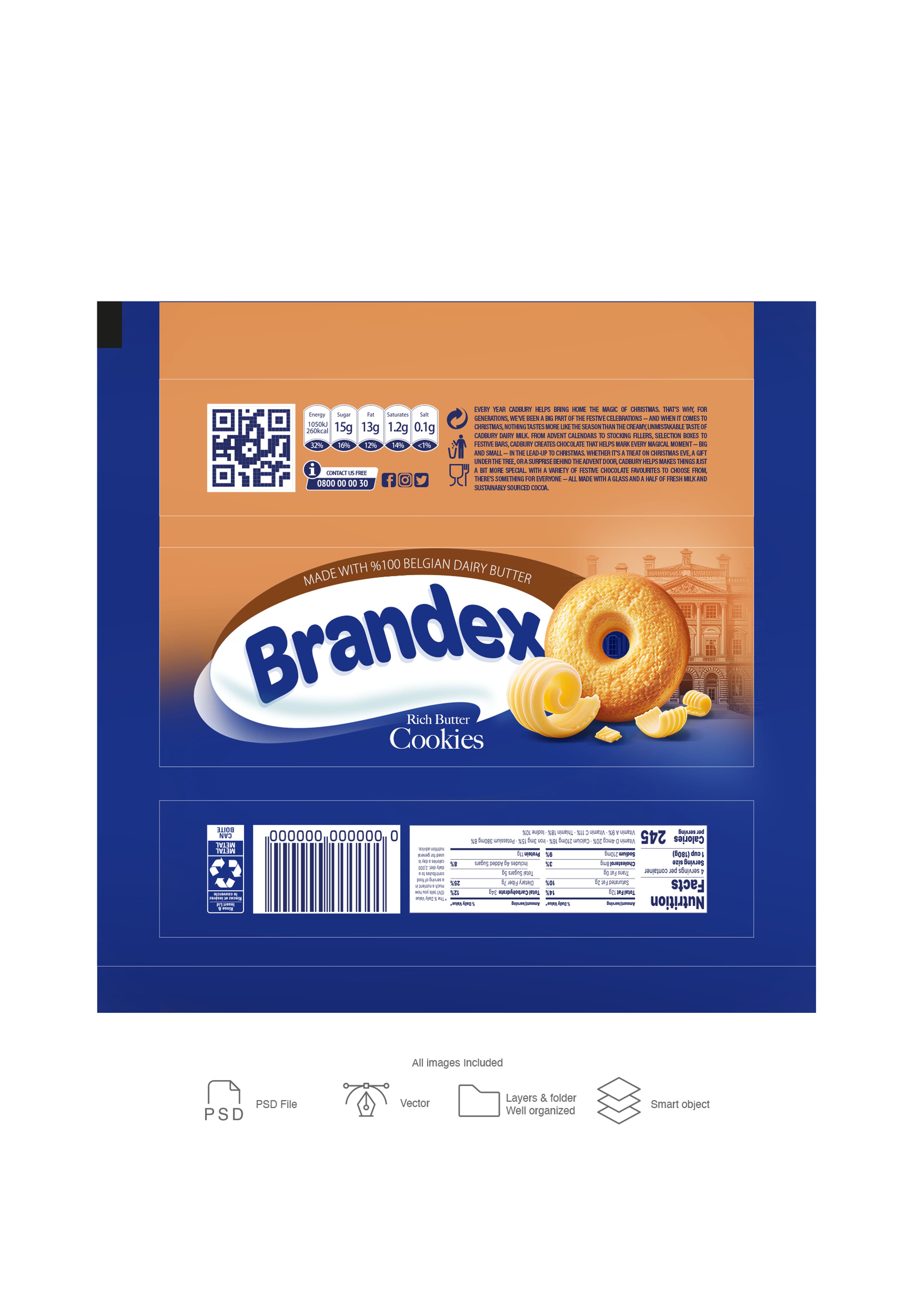 Rich Butter Cookies Packaging Template – Blue & Orange Design