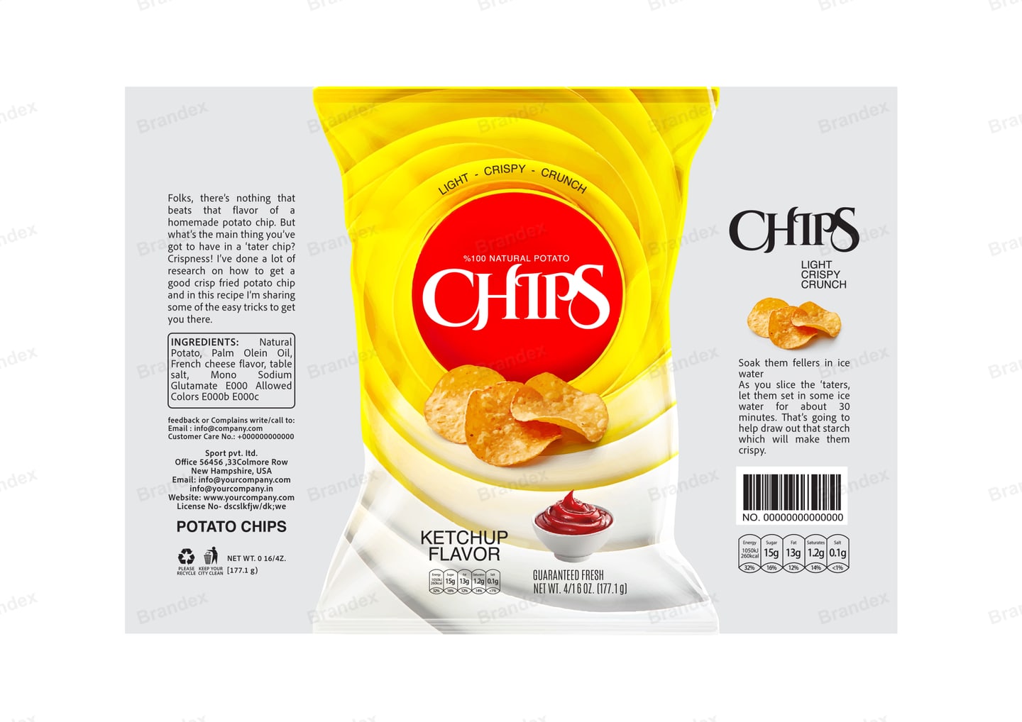 Brandex Ketchup Flavored Wavy Potato Chips Packaging Mockup — Bold Circle Emblem