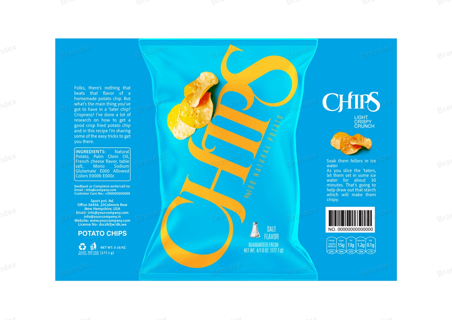Brandex Salt Flavored Wavy Potato Chips Packaging Mockup — Slanted Script Logo