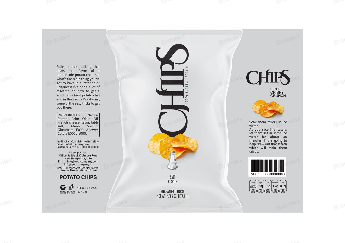 Brandex Salt Flavored Wavy Potato Chips Packaging Mockup — Soft Minimal Light
