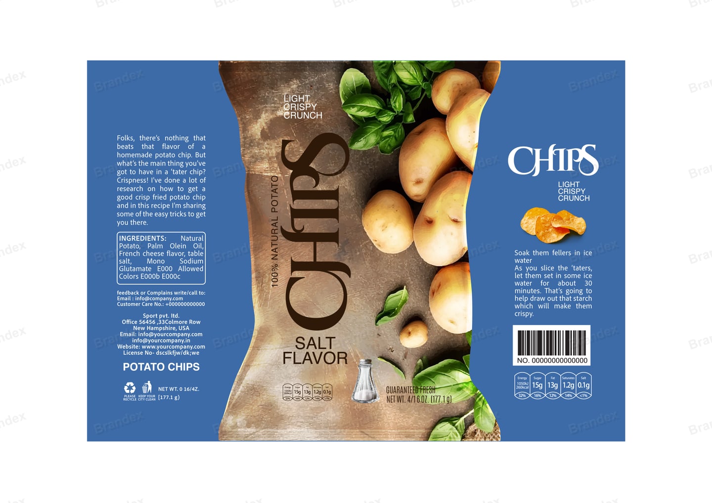 Brandex Salt Flavored Wavy Potato Chips Packaging Mockup — Rustic Potatoes & Herbs