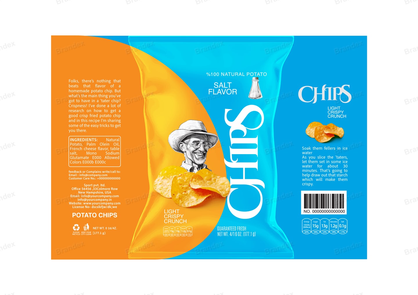 Brandex Salt Flavored Wavy Potato Chips Packaging Mockup — Contrast Accent Chef
