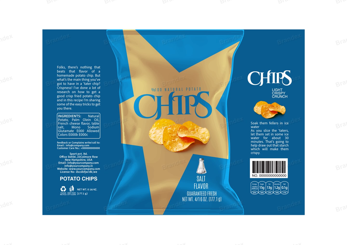 Brandex Salt Flavored Wavy Potato Chips Packaging Mockup — Paper Chip Burst