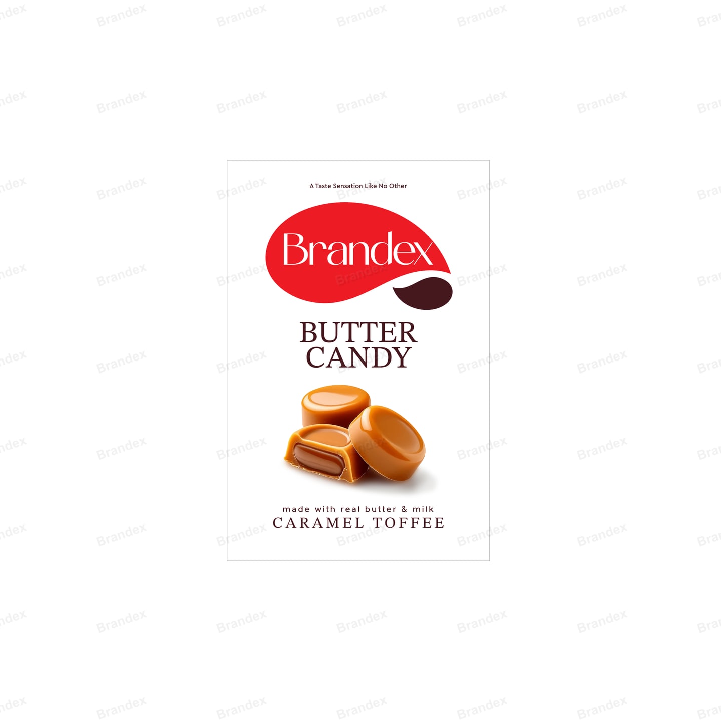 Brandex Butter Candy Caramel Toffee Pouch Packaging Mockup — White