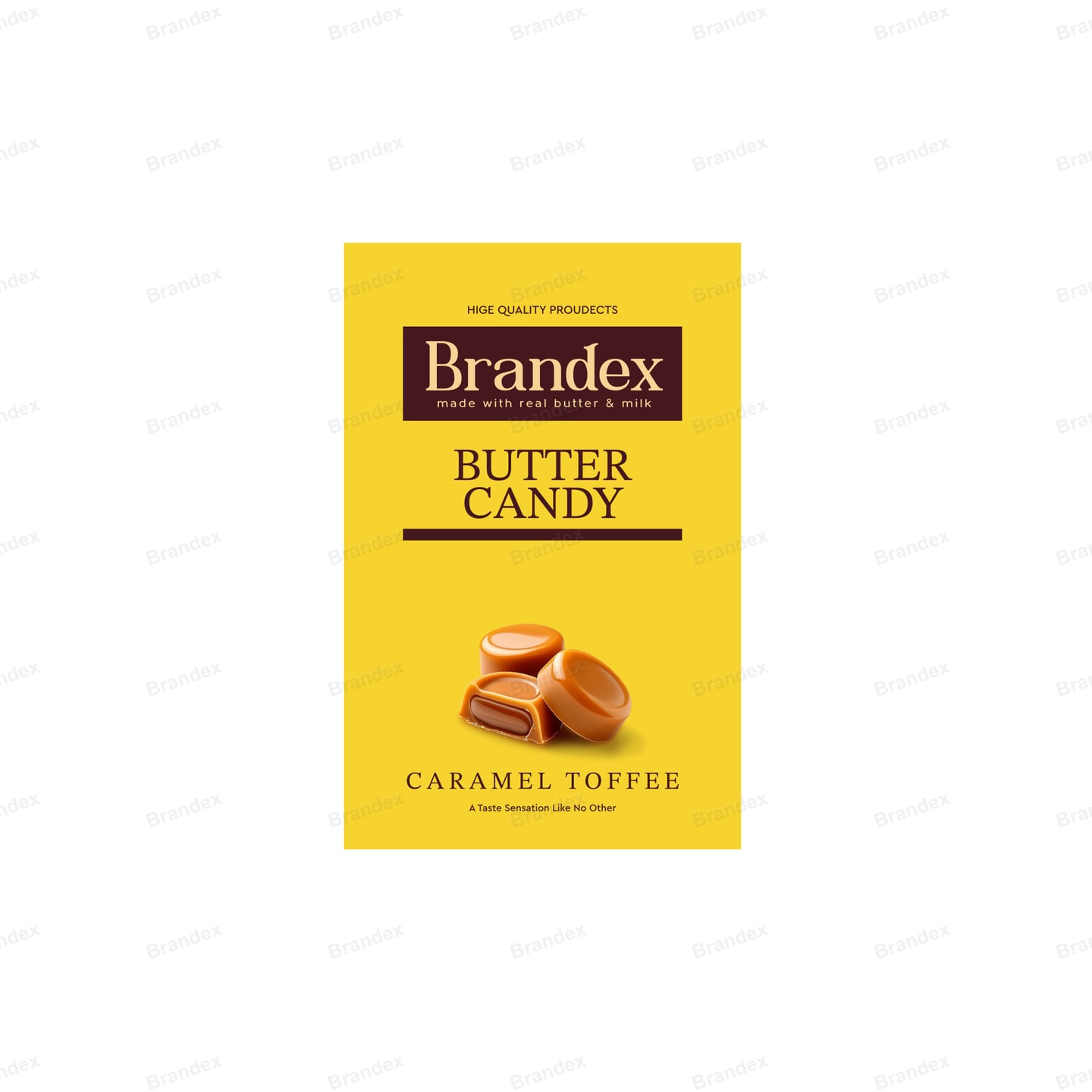 Brandex Butter Candy Caramel Toffee Pouch Packaging Mockup — Yellow