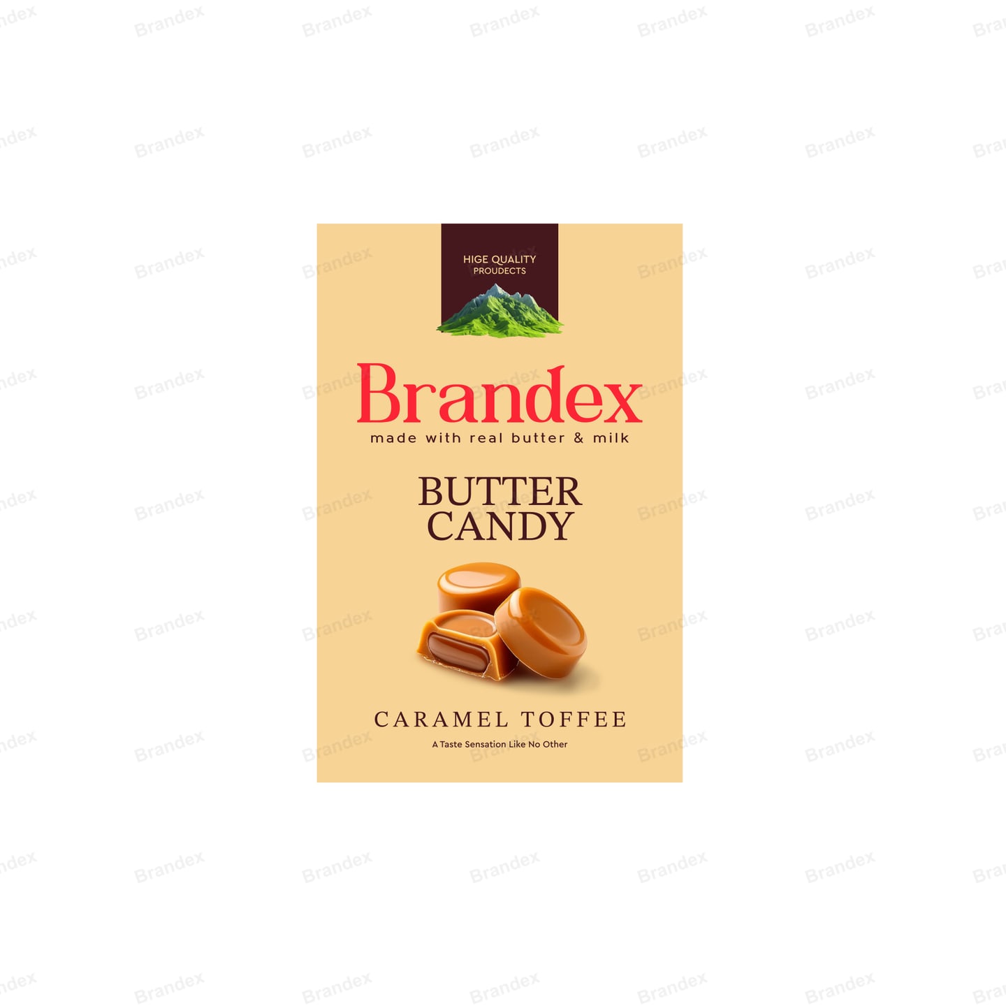 Brandex Butter Candy Caramel Toffee Pouch Packaging Mockup — Cream Tan