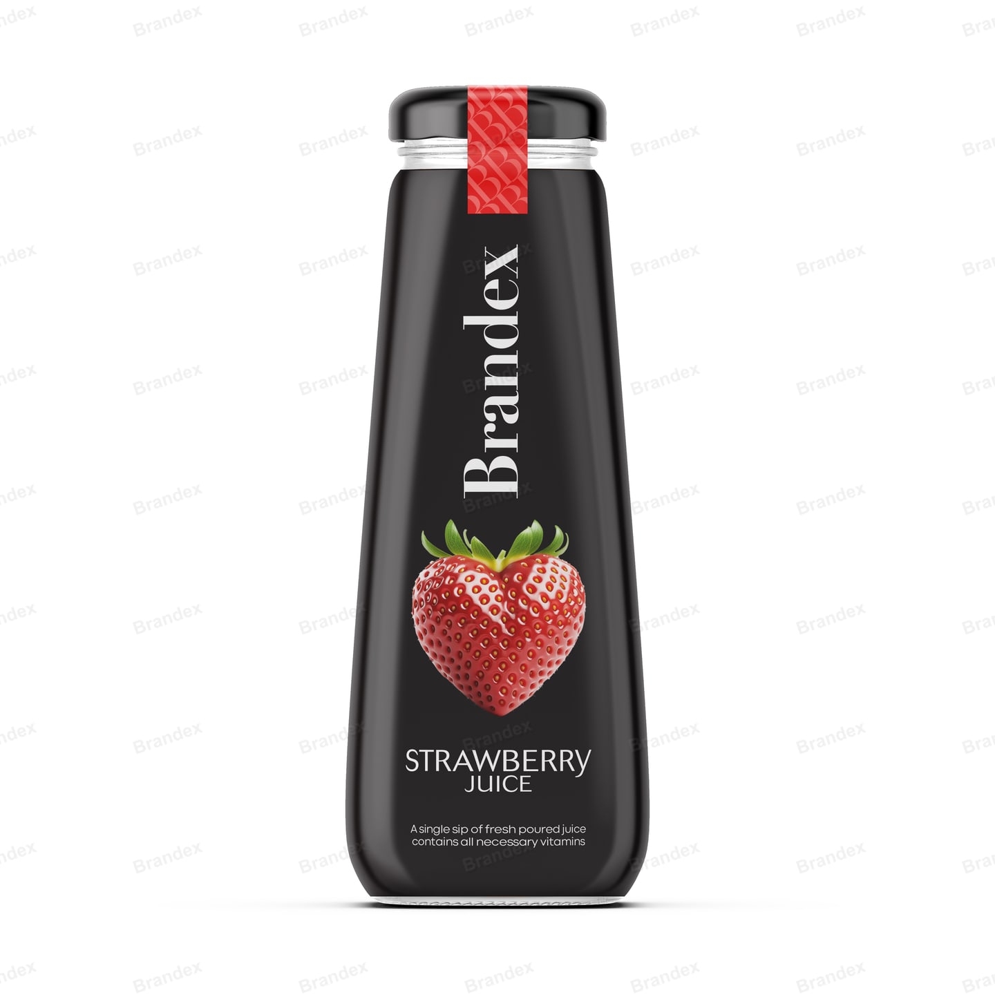 Brandex Strawberry Juice Glass Bottle Packaging Mockup — Premium Black