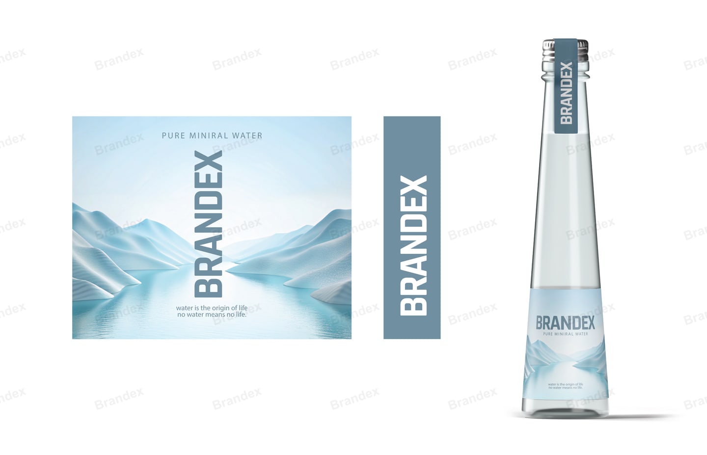 Brandex Pure Mineral Water Bottle Packaging Mockup — Misty Mountains