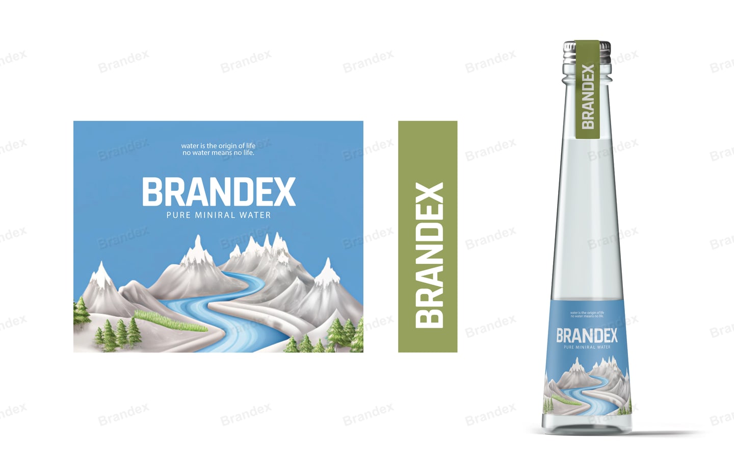 Brandex Pure Mineral Water Bottle Packaging Mockup — Mountain River