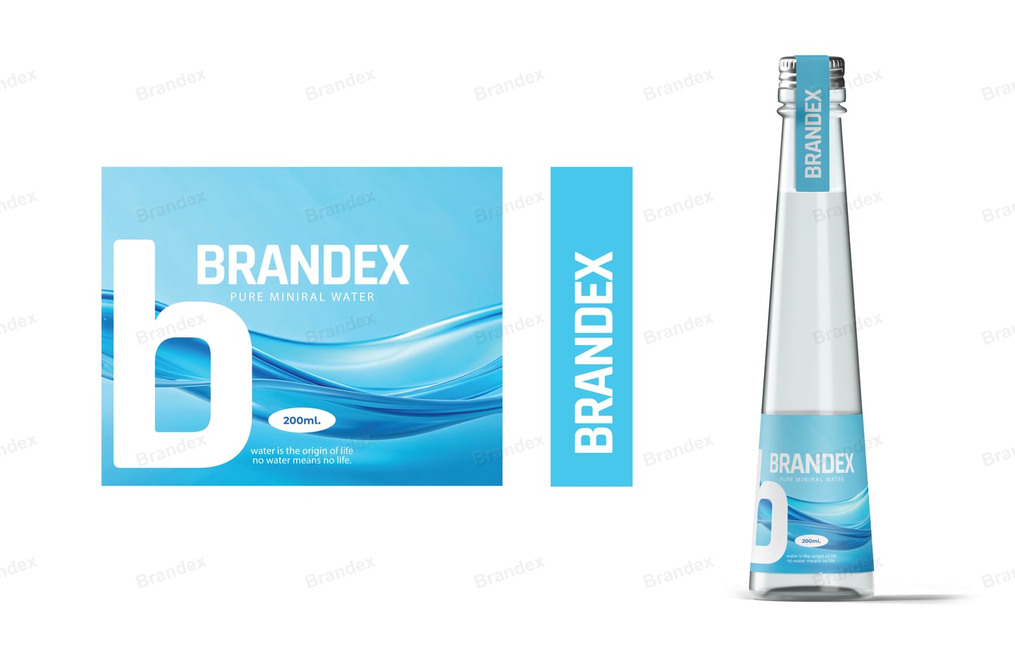 Brandex Pure Mineral Water Bottle Packaging Mockup — Blue Monogram b