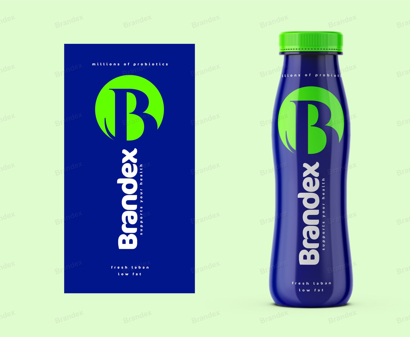 Brandex Fresh Laban Yogurt Drink Packaging Mockup — Navy Blue