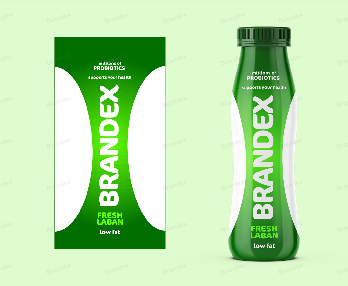Brandex Fresh Laban Yogurt Drink Packaging Mockup — Dark Green