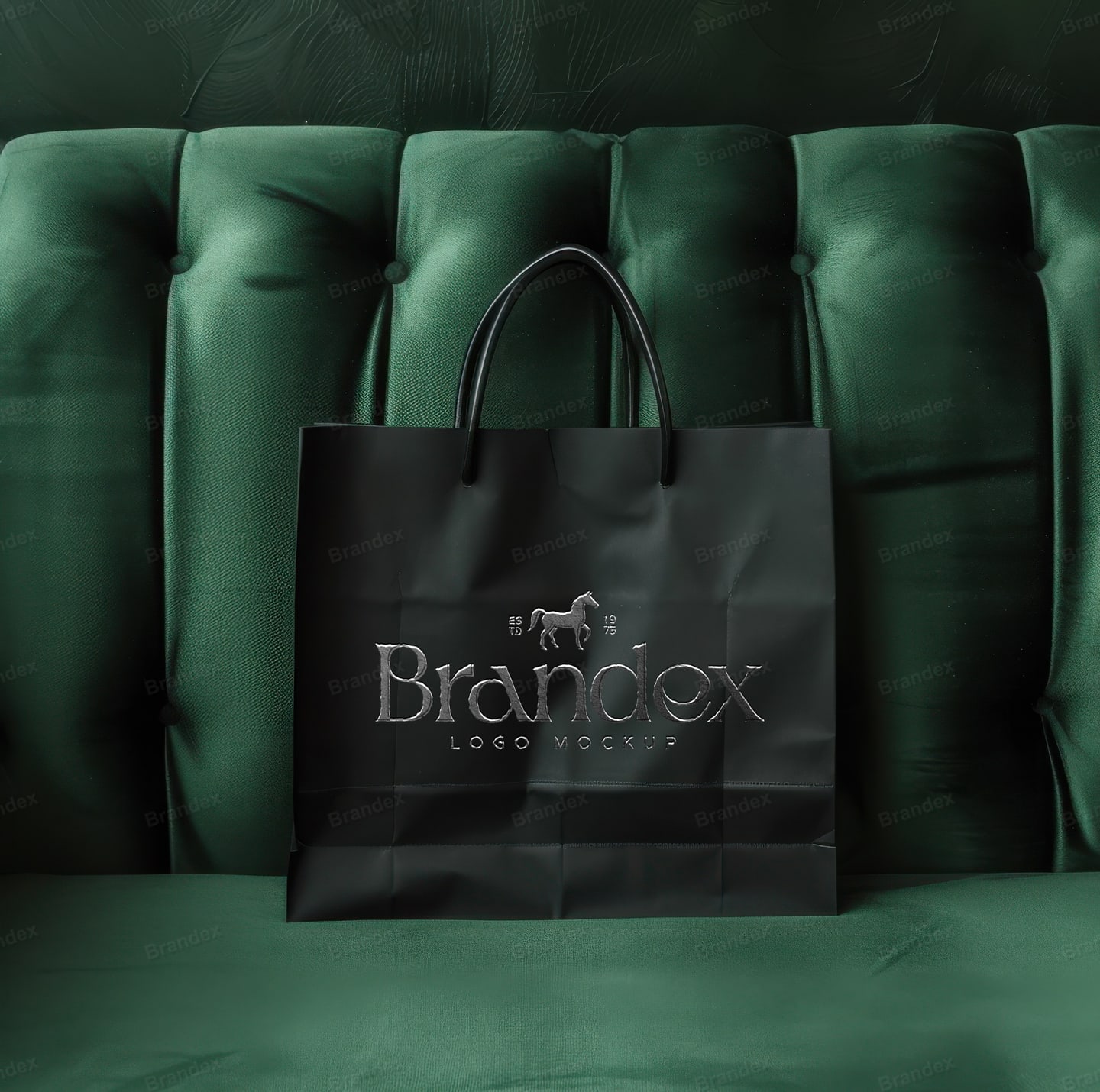 Premium Brandex Retail Packaging – Elegant Matte Black Shopping Bag Mockup