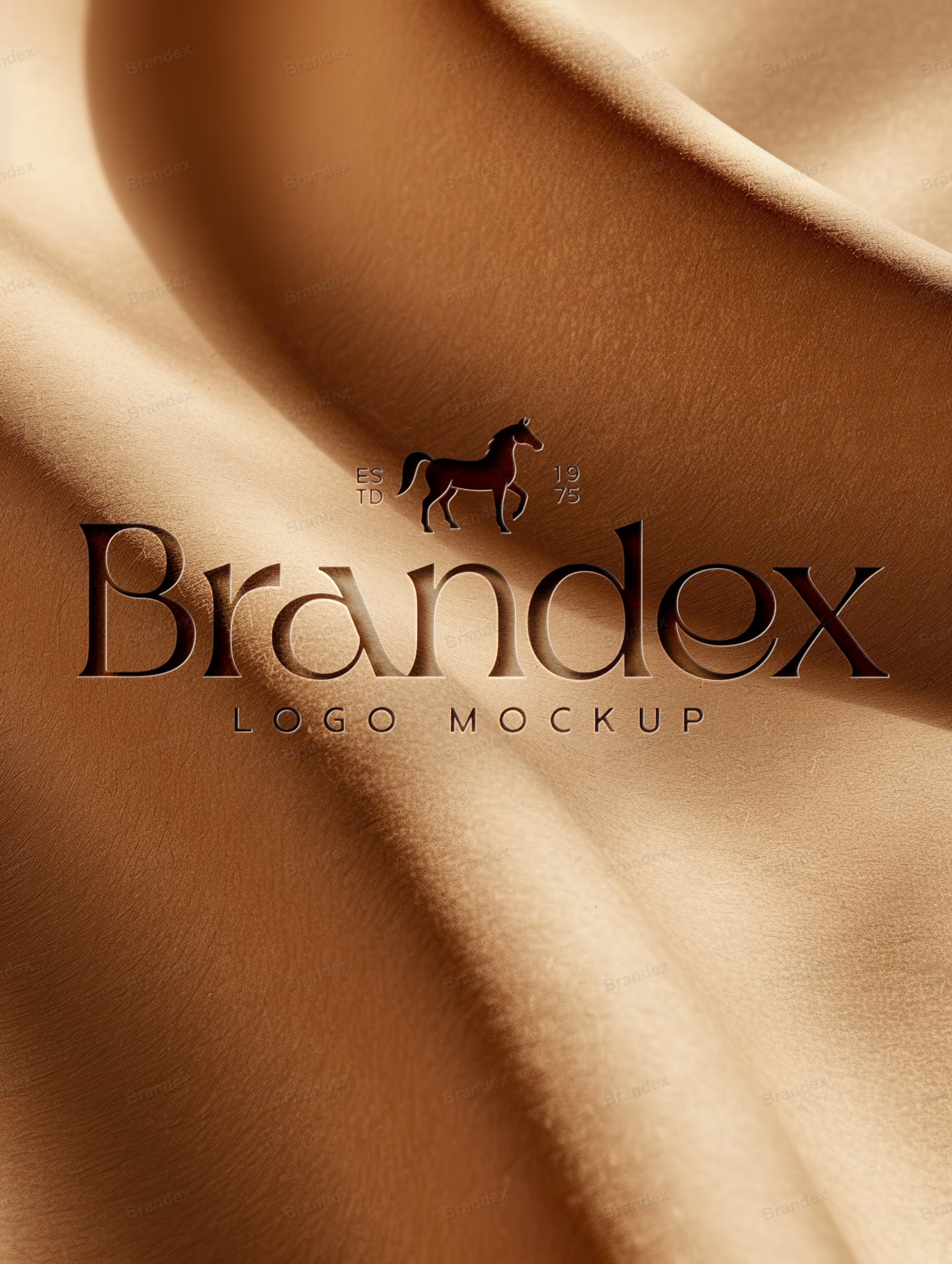 Bronze Metallic Logo Mockup on Draped Gold Tan Silk Fabric