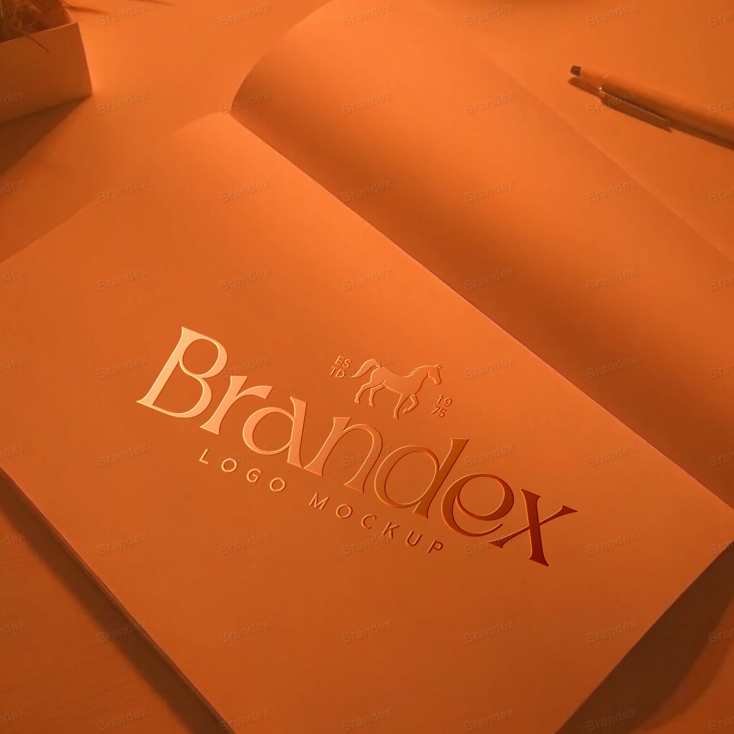Photorealistic Orange Paper Logo Mockup for Branding Presentations Studio View