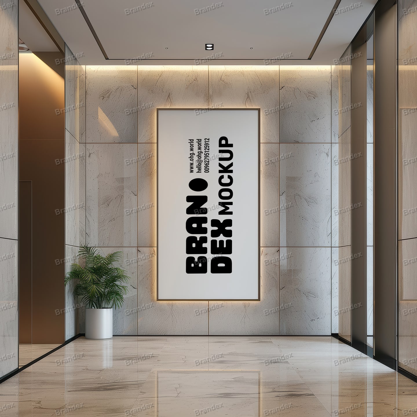 Premium Brandex Indoor Media – Elegant Vertical Hallway Banner Mockup