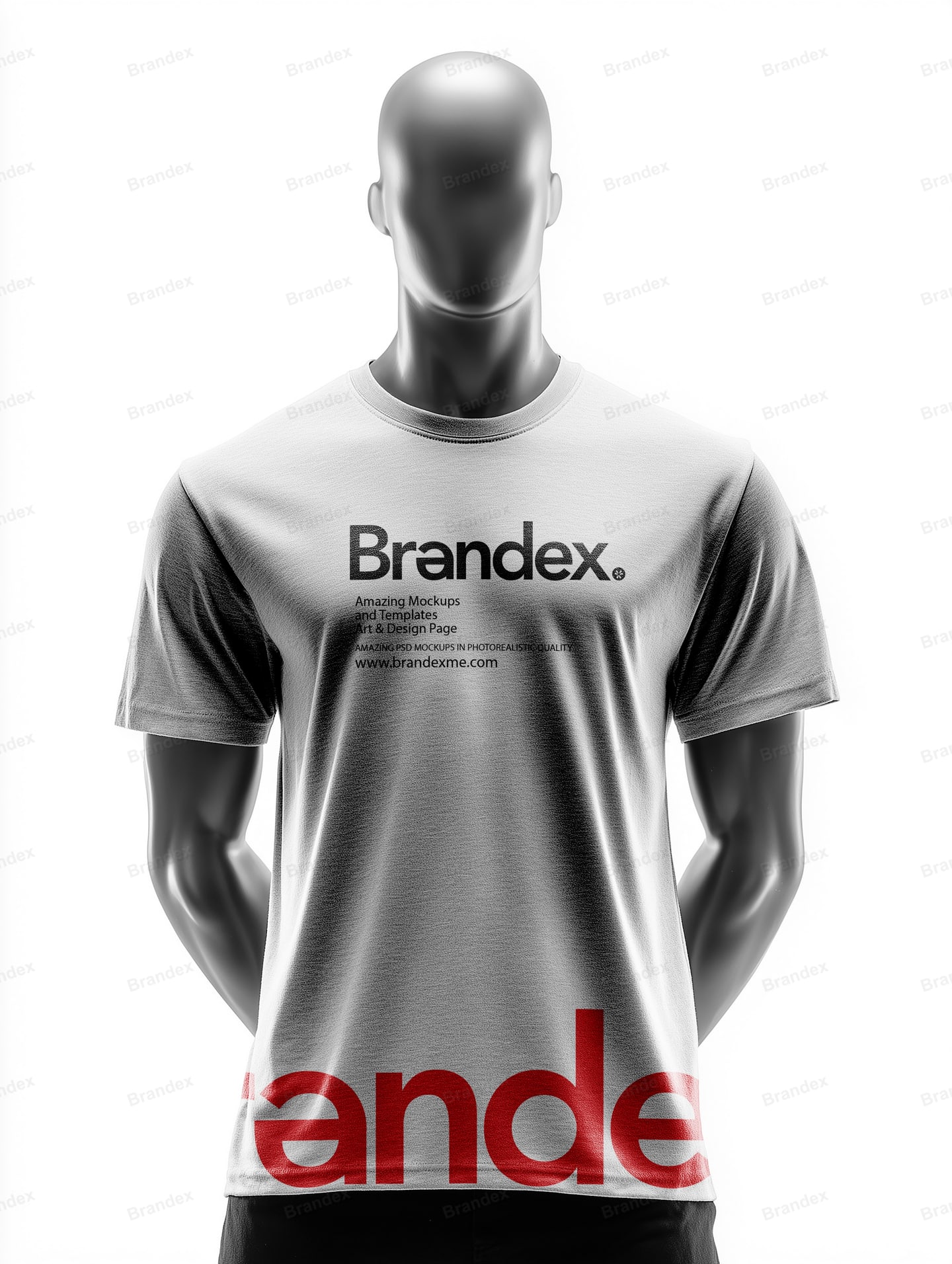 Premium Brandex Apparel – Matte Grey Mannequin with White T-Shirt Mockup