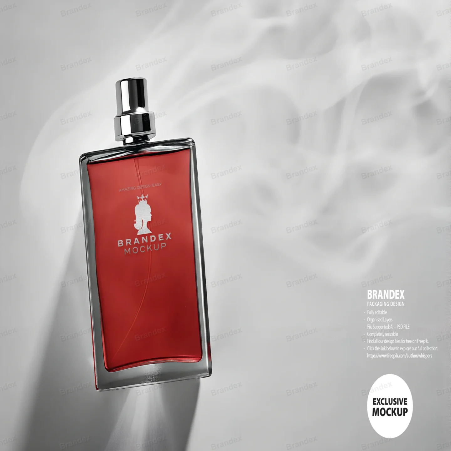 Premium Perfume – Elegant Red Glass & Silver Mist Mockup