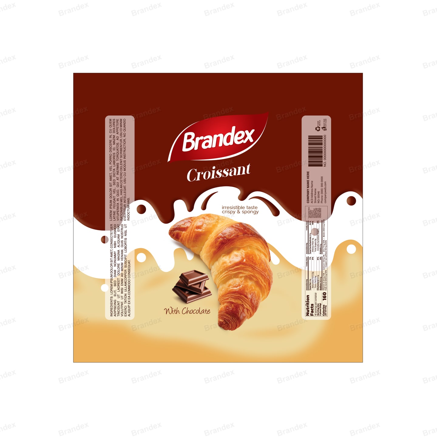 Chocolate Croissant Wrapper Packaging Template – Brown & Cream Design