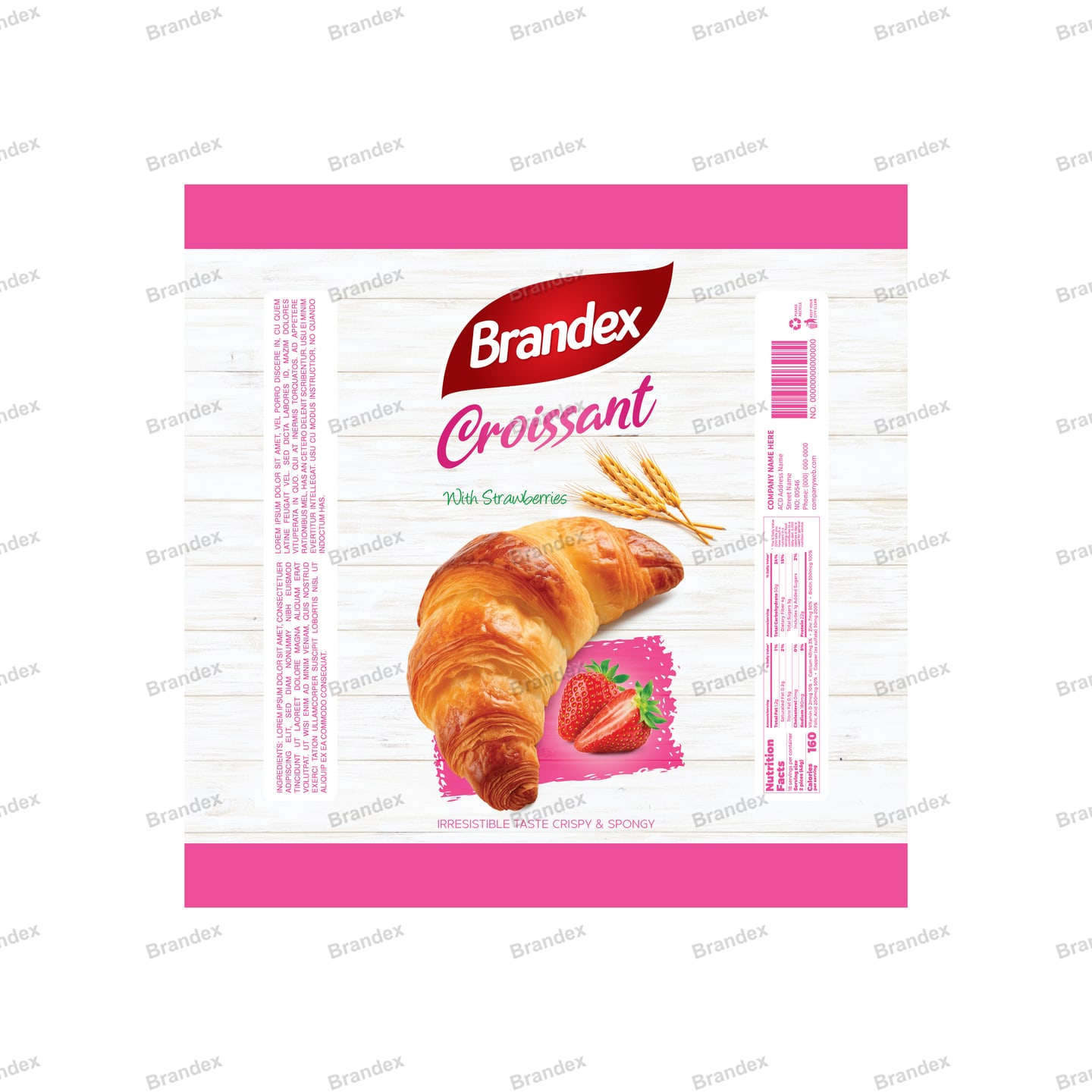 Croissant Bakery Food Packaging Box Template EPS Print-Ready