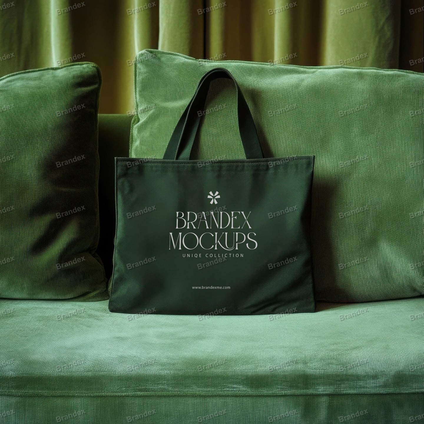 Dark Green Canvas Tote Bag Mockup Realistic Presentation