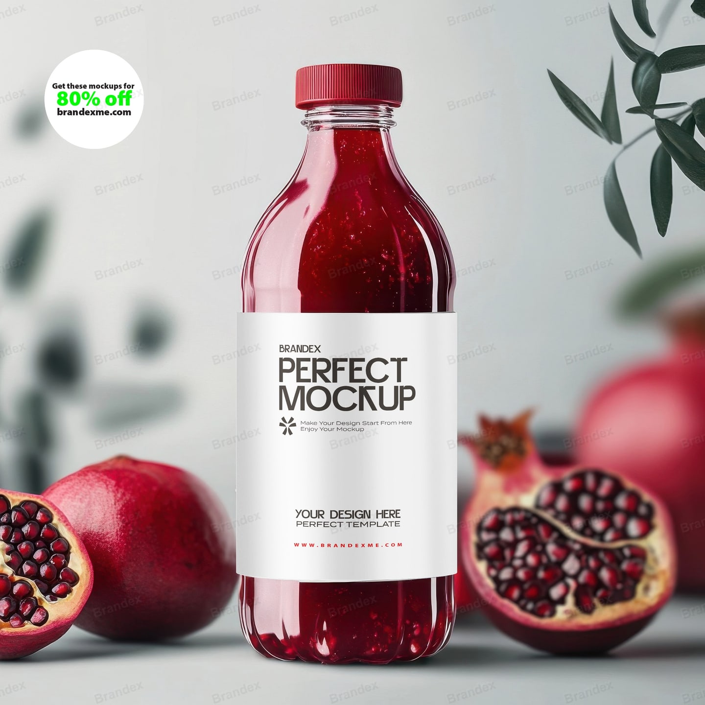 Glass Bottle Pomegranate Juice Mockup Customizable Label Realistic