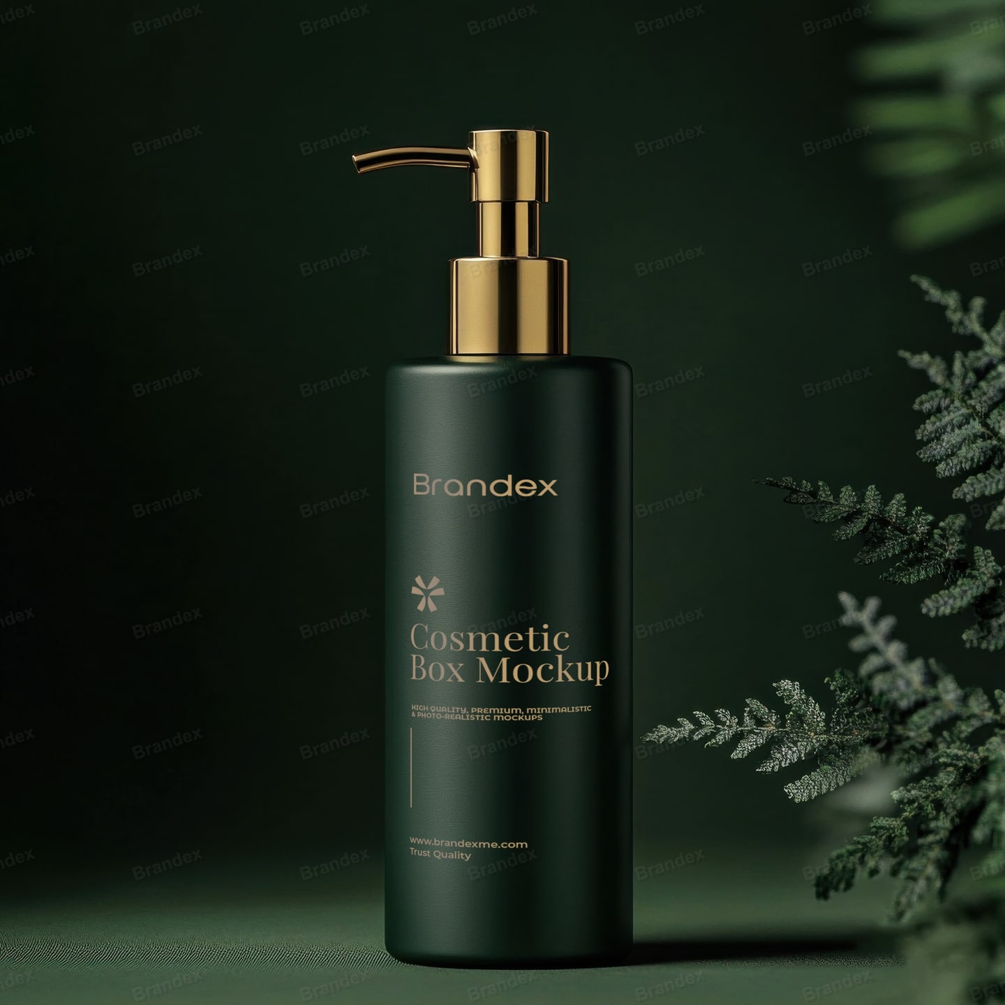 Dark Green Cosmetic Bottle Mockup with Gold Pump for Skincare Branding