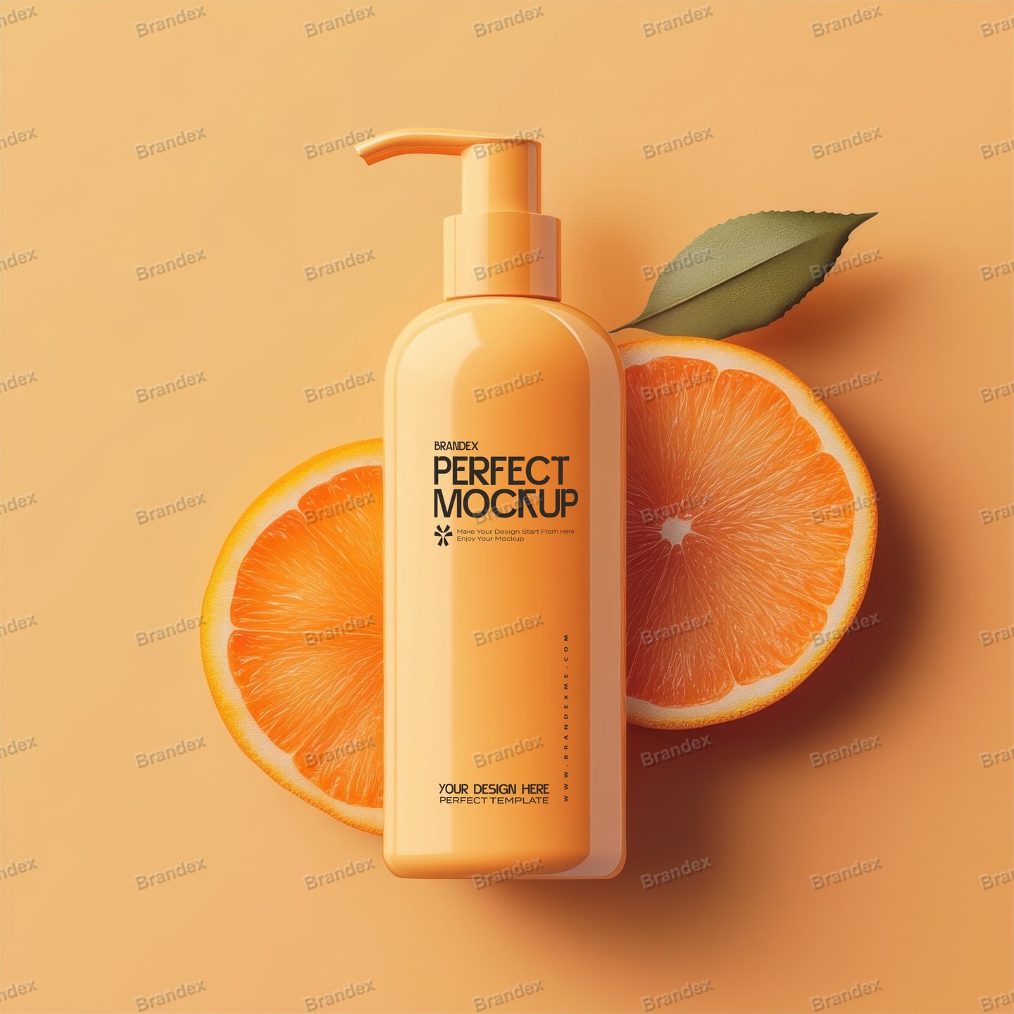Orange Skincare Pump Bottle Mockup with Fruit Slices