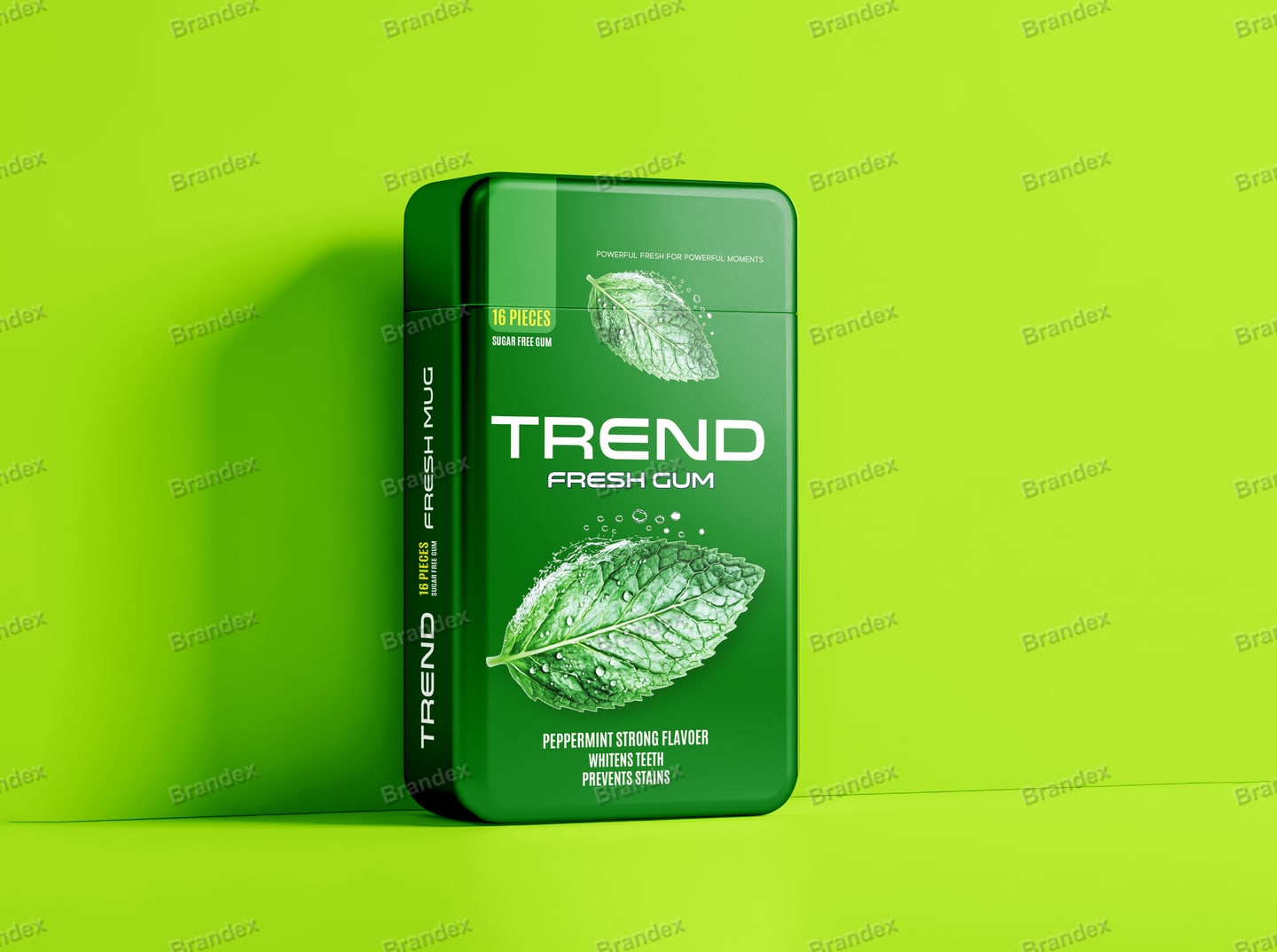 Trend Peppermint Strong Flavor – Glossy Green Metal Gum Tin Mockup