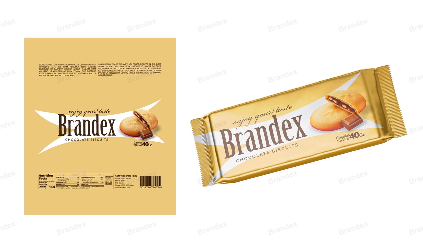 Chocolate Biscuit Wrapper Packaging Template – Gold & White