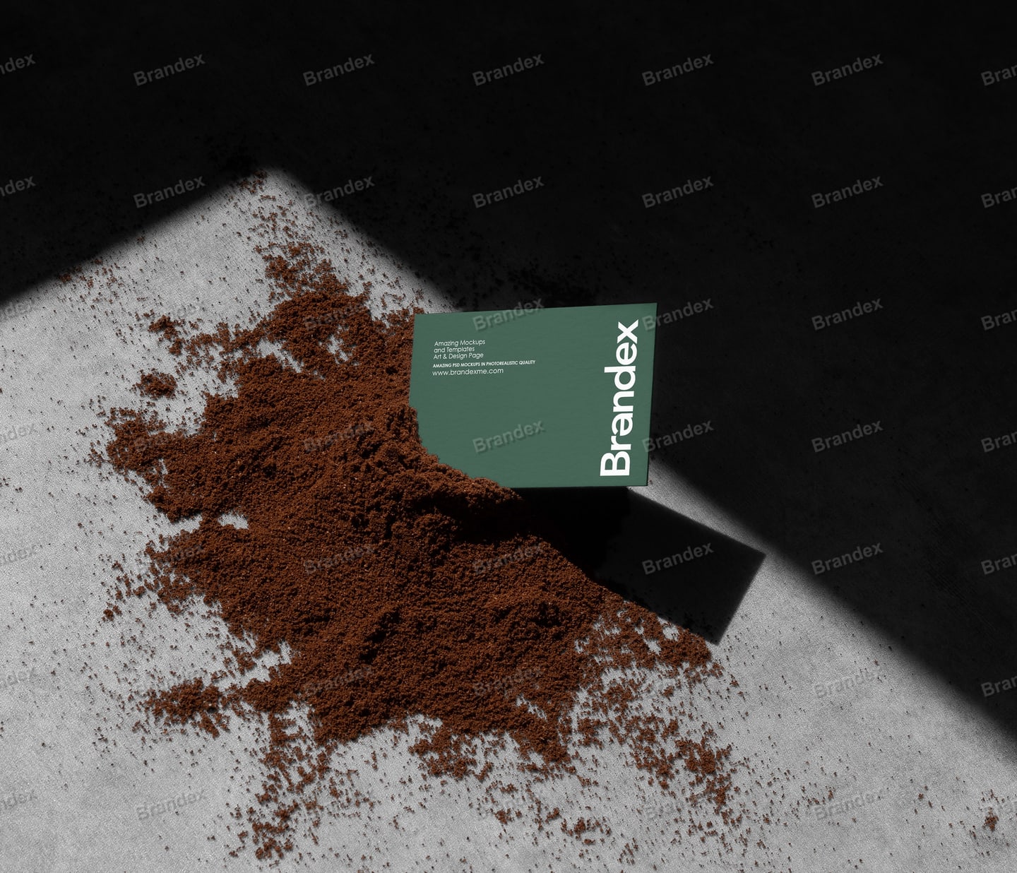 Green Business Card Mockup Coffee Grounds Photorealistic