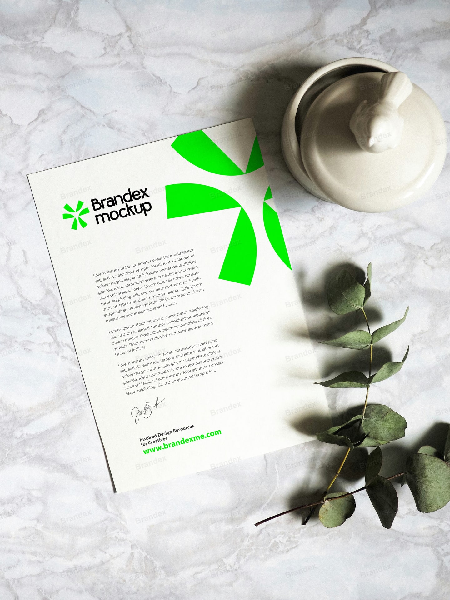 Green A4 Letterhead Mockup Printable Stationery Branding