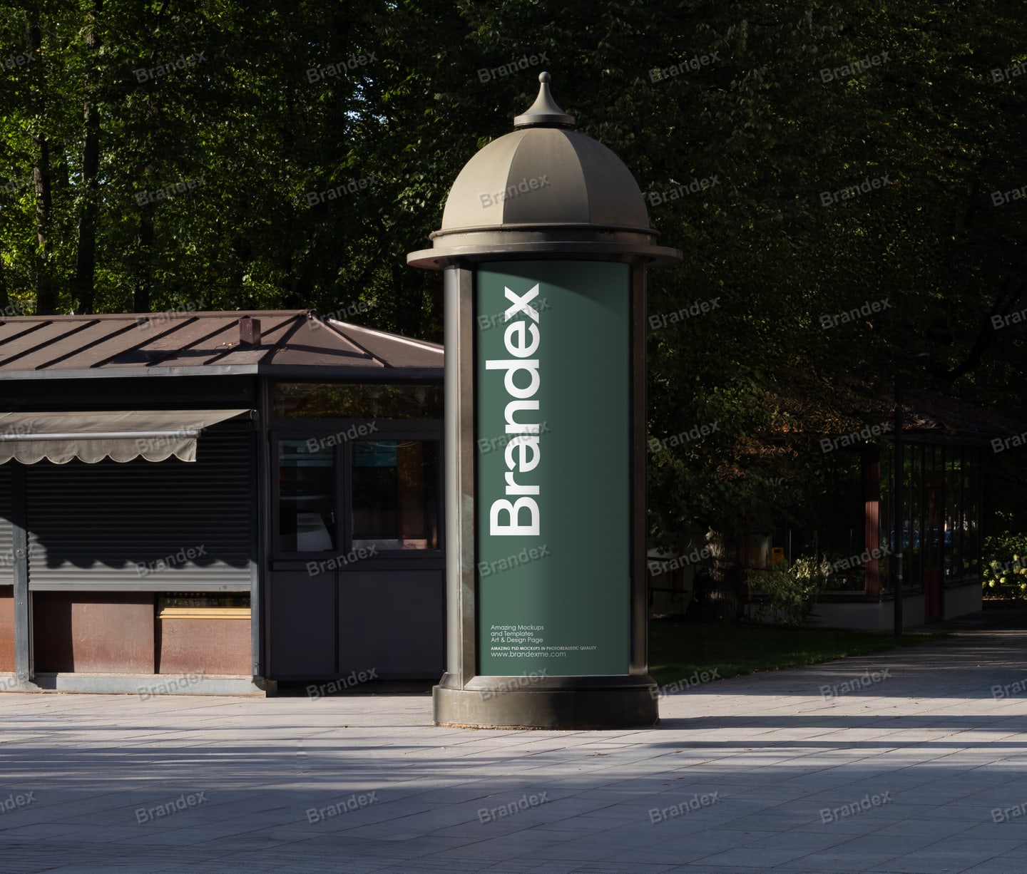 Outdoor Advertising Cylindrical Kiosk Mockup Green Panel