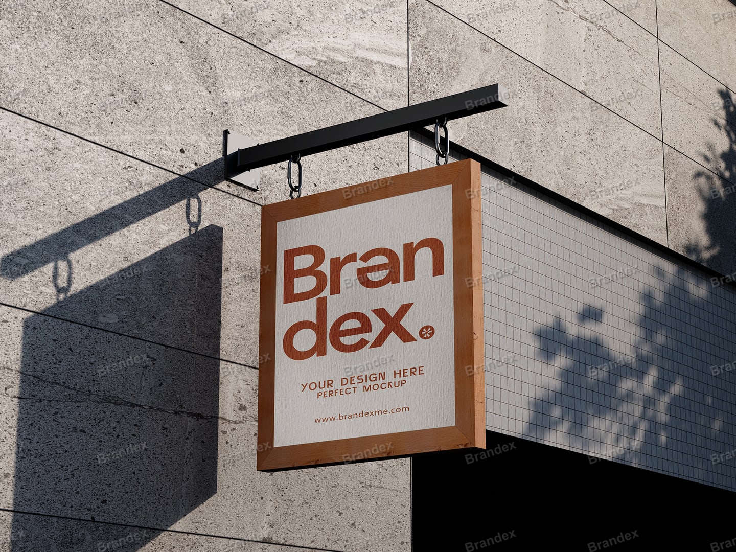 Realistic Hanging Wooden Frame Wall Sign Mockup for Branding