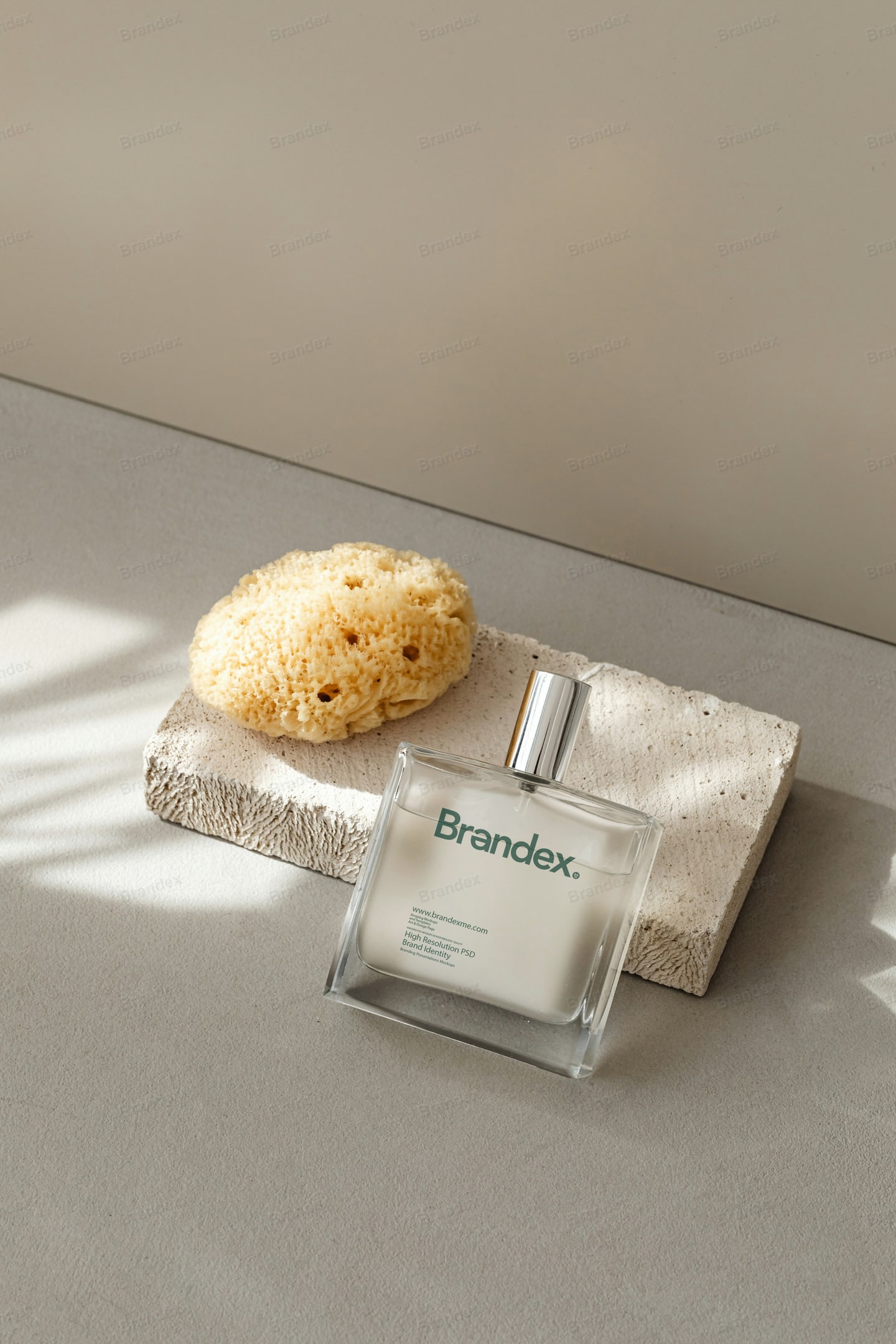 Square Perfume Bottle Mockup Stone Background Soft Shadows