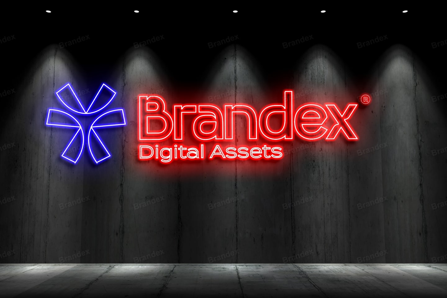3D Neon Brand Logo Sign Mockup Blue Red Concrete Wall