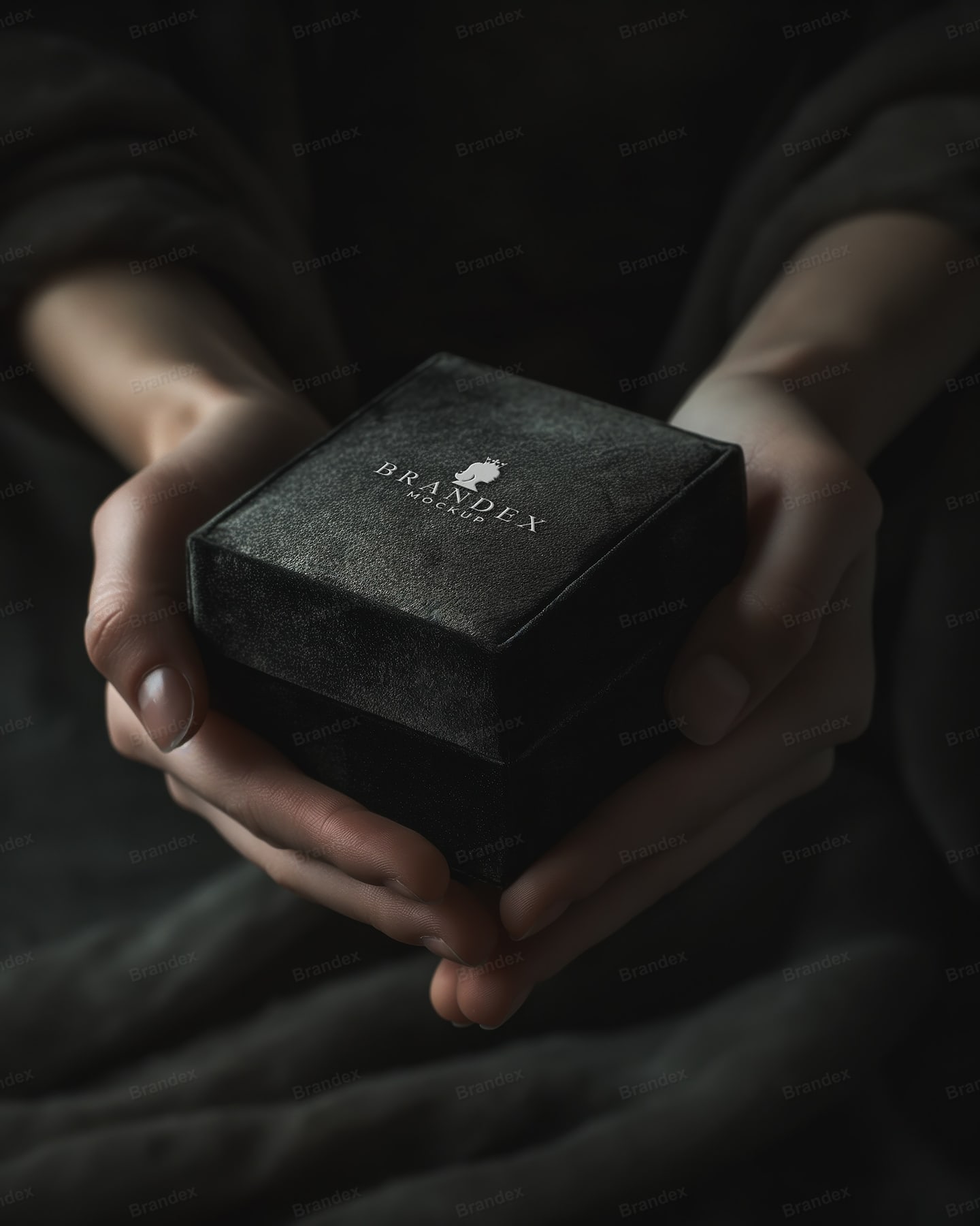 Handheld Black Velvet Jewelry Display Box Mockup