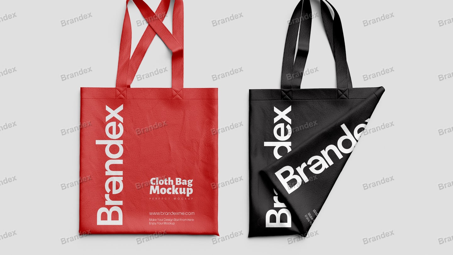 Red Black Dual-tone Cloth Shopping Bag Mockup with Vertical Branding