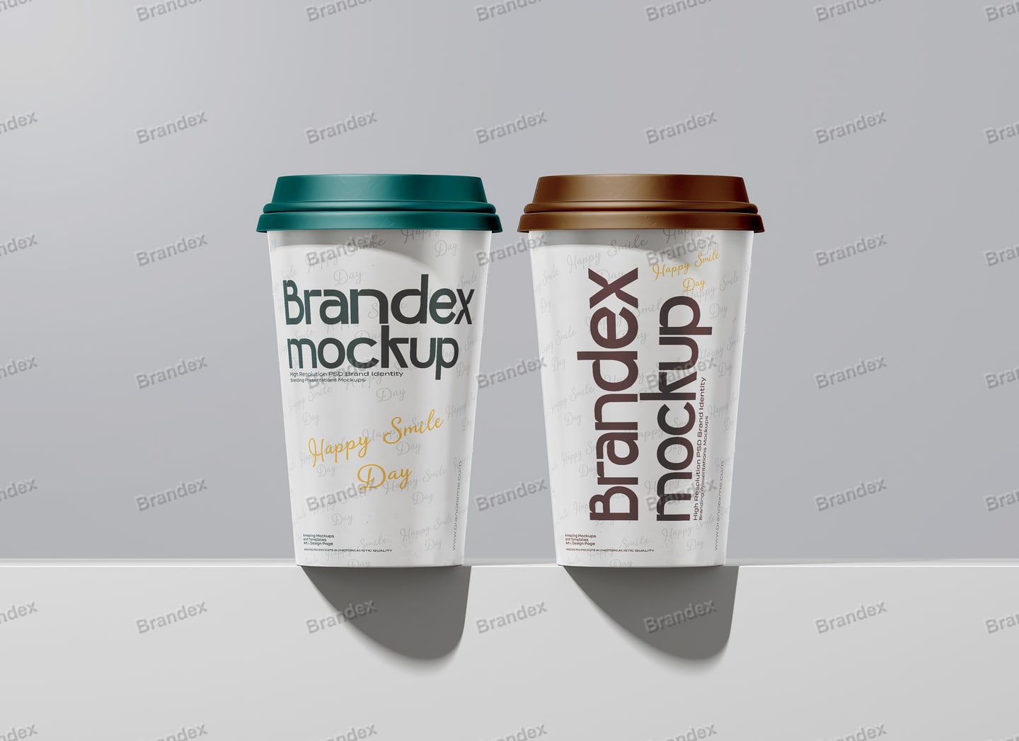 Dual Color Coffee Mug Mockup PSD Template Teal Brown Lids