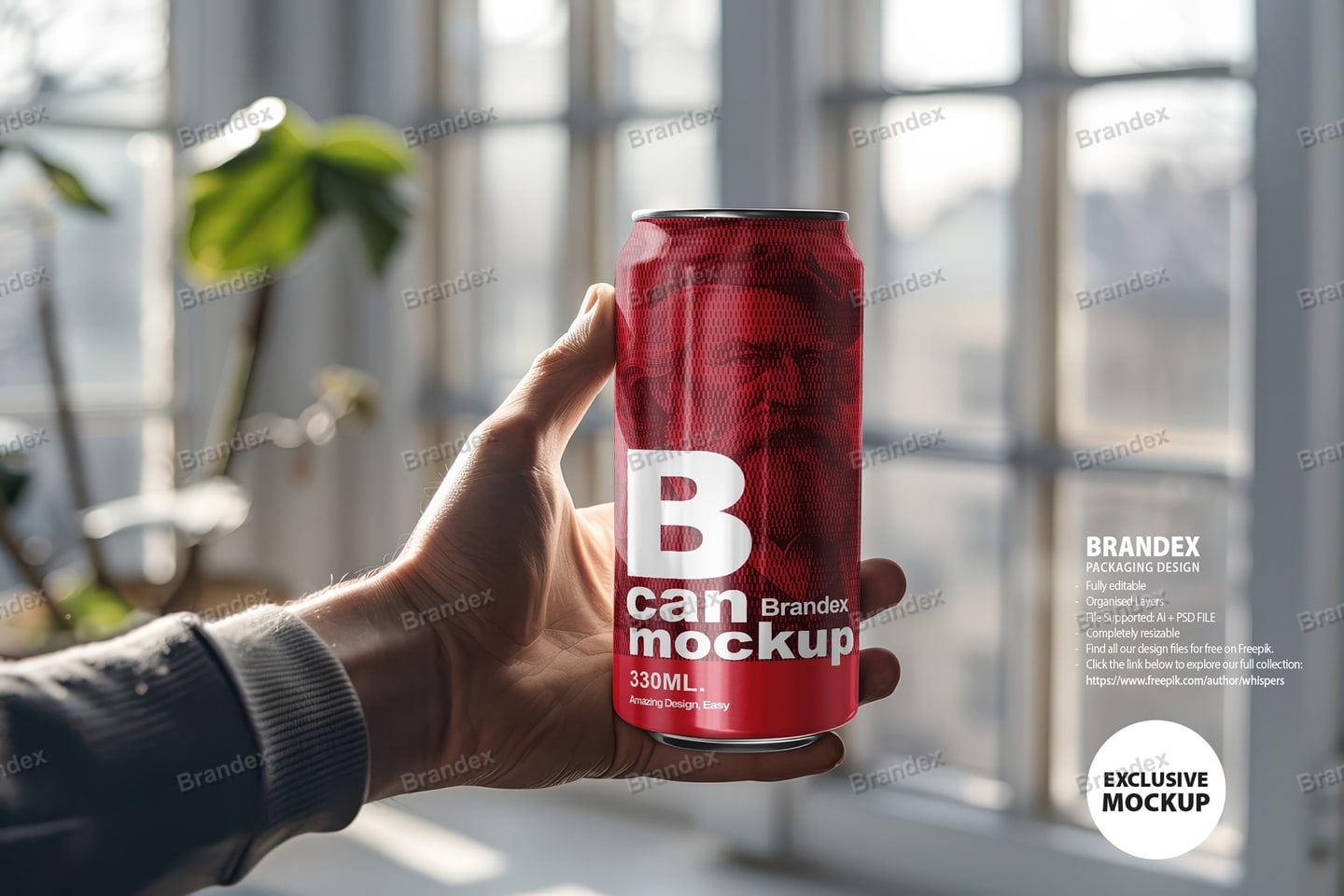 Photorealistic Red Soda Can Mockup Hand Held for Beverage Branding