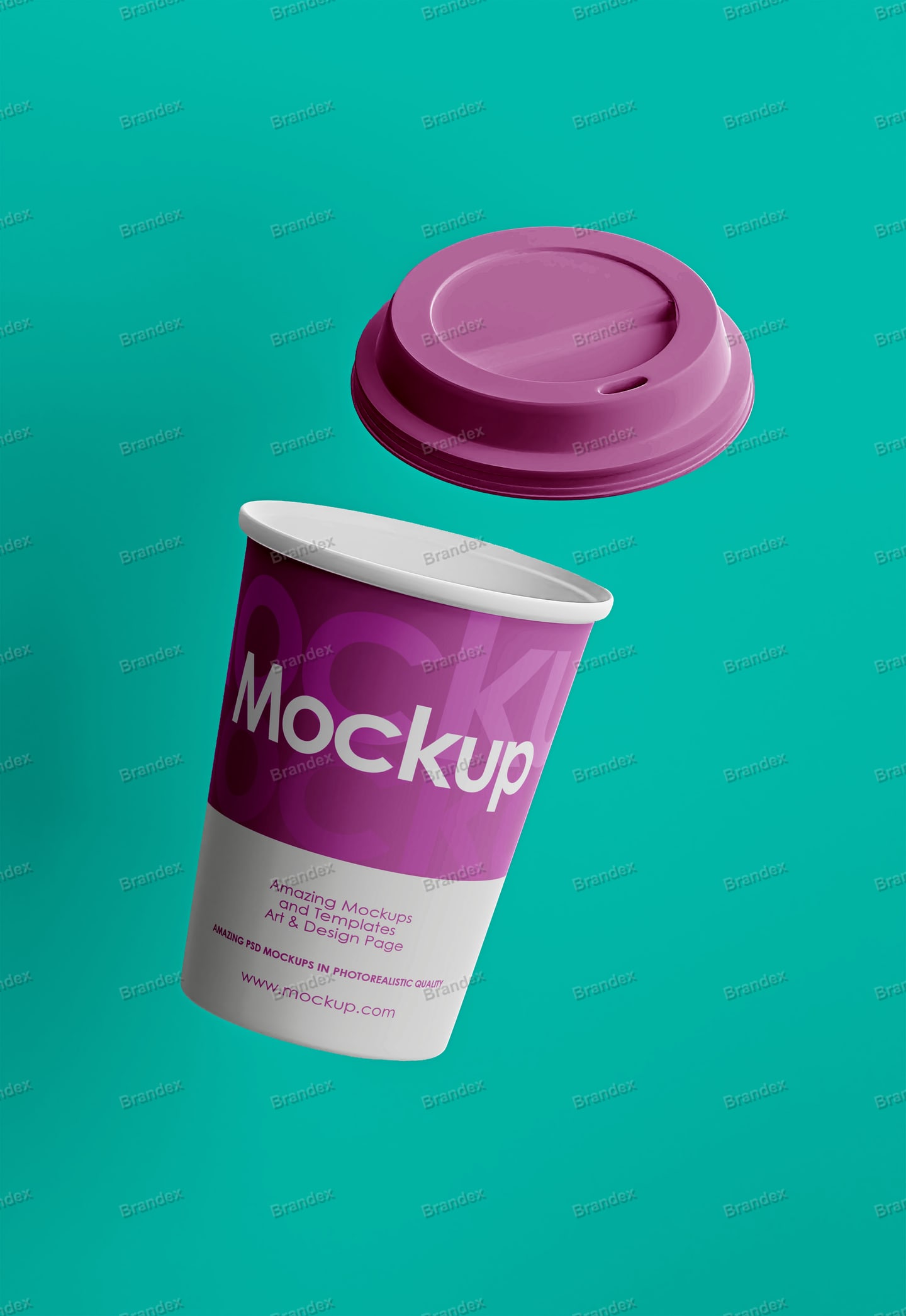 Floating Magenta Coffee Cup Mockup with Lid on Teal Background
