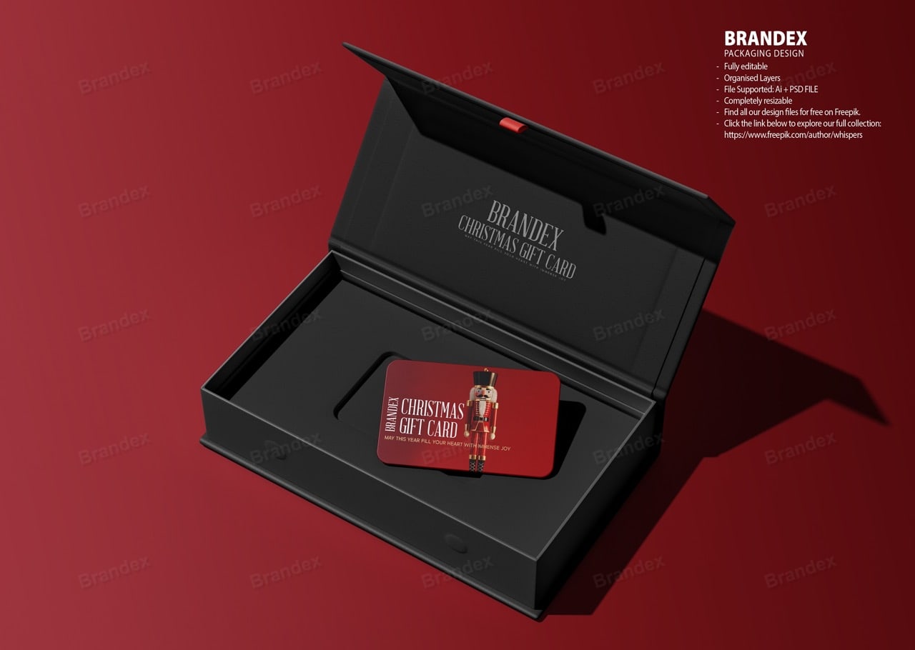 Luxury Christmas Gift Card Presentation Box Template – Black, Red & Gold