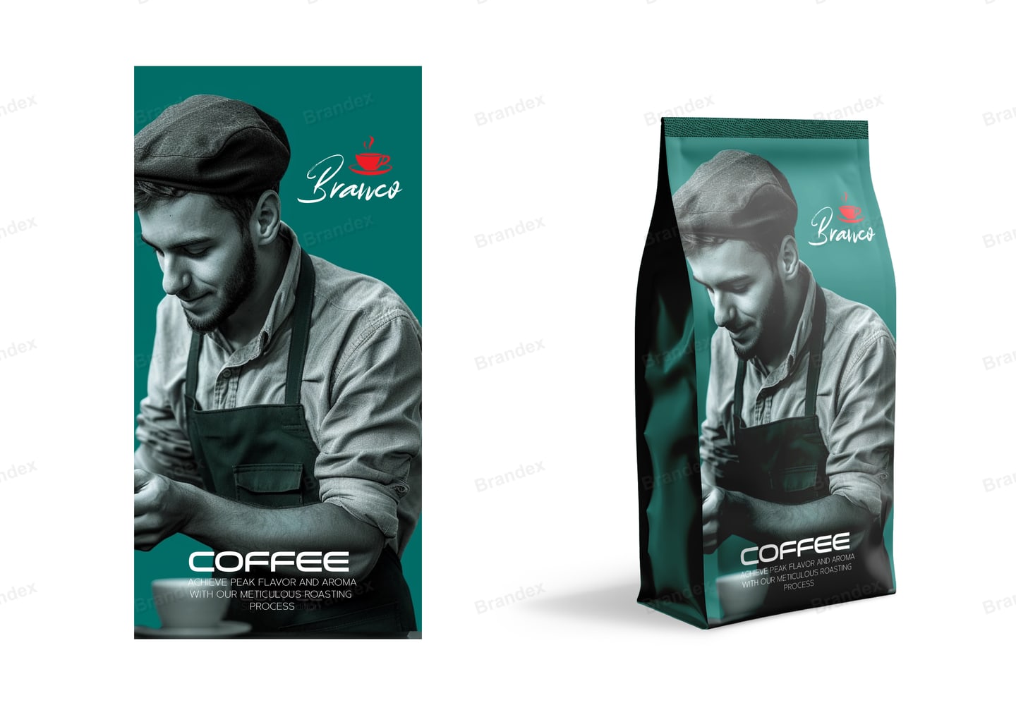 Vintage Barista Coffee Bag Packaging Template – Teal, Black & White