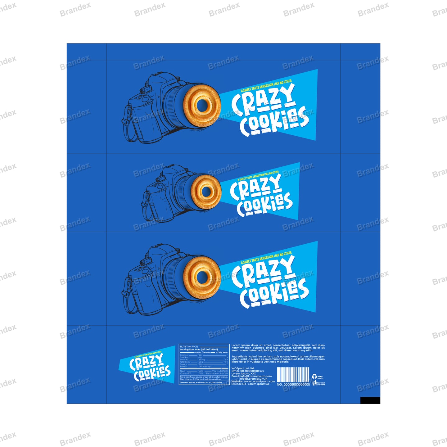 Bold Blue Camera Illustration Cookie Packaging Design Quirky