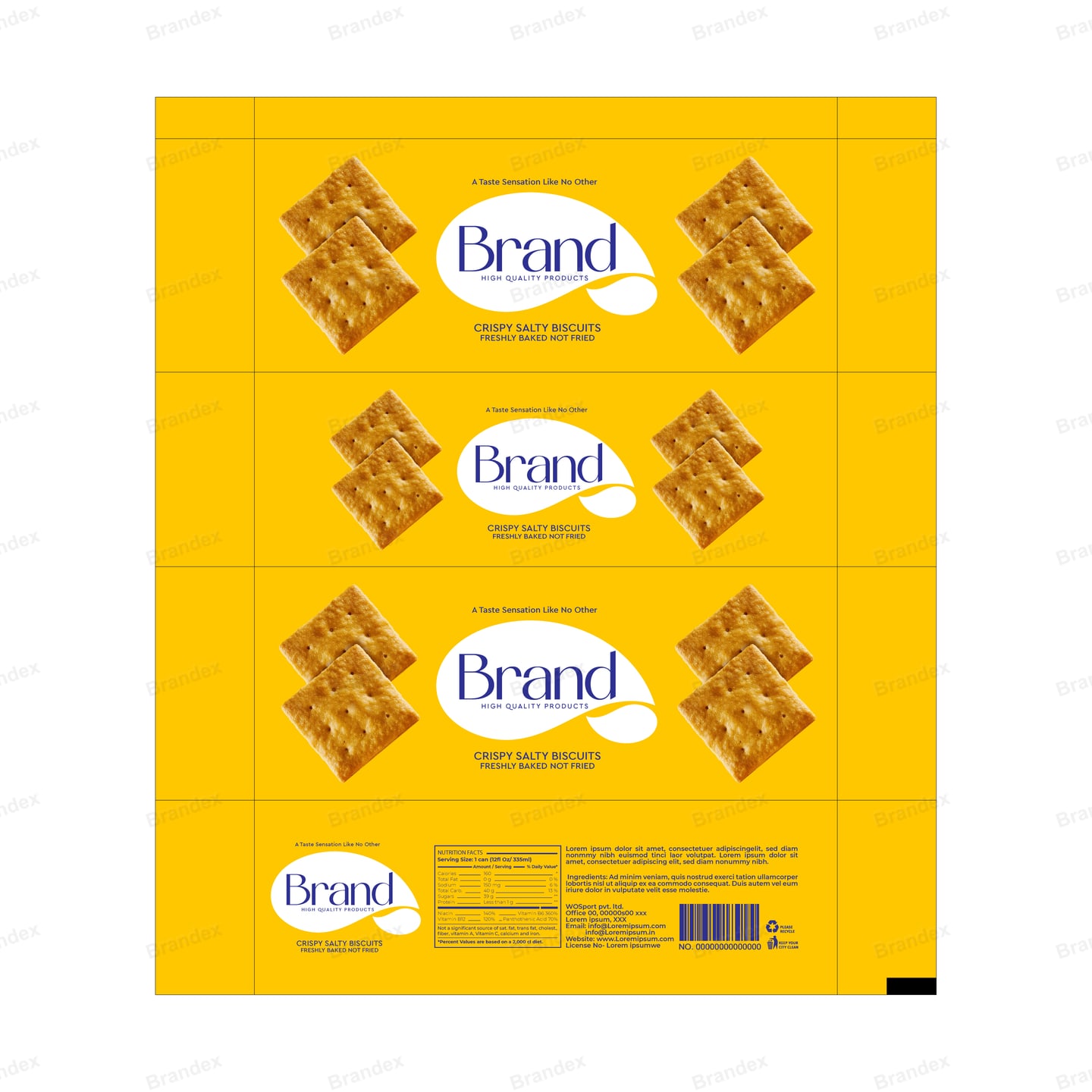Crispy Salted Cracker Box Packaging Template – Bright Yellow Design