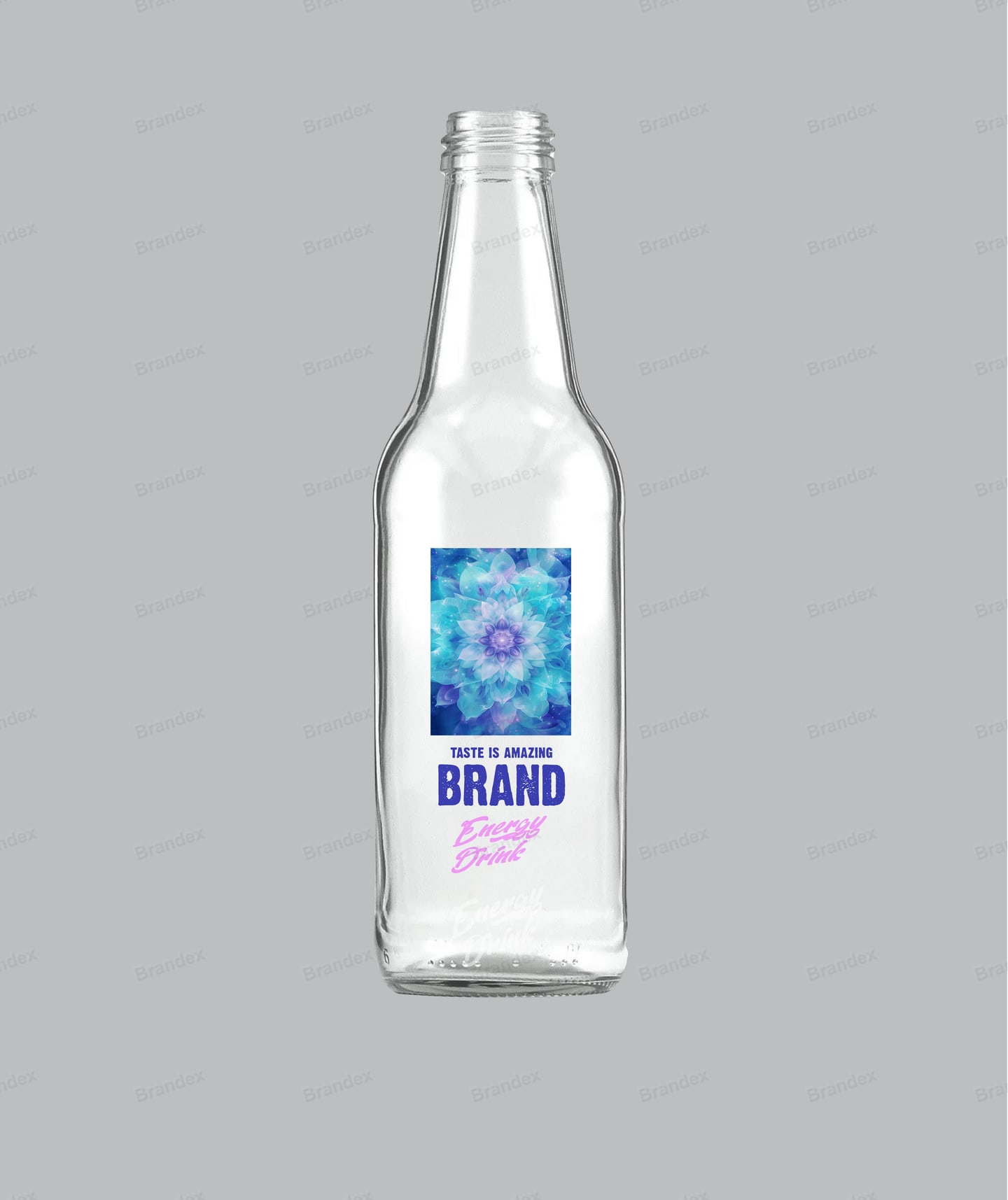 Blue Floral Energy Drink Glass Bottle Label Design