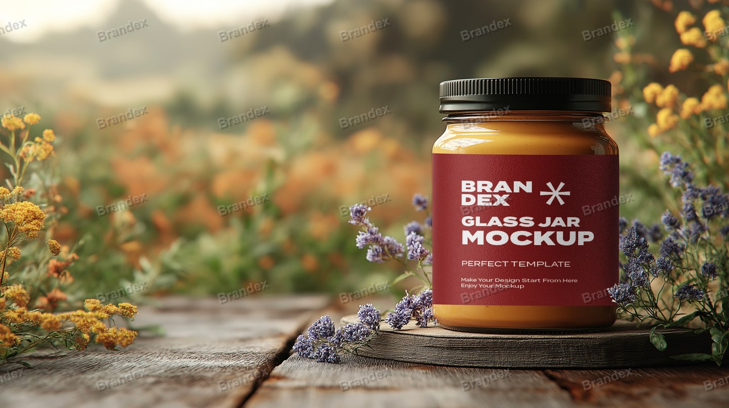 Vintage Rustic Glass Jar Mockup with Deep Red Label for Product Display