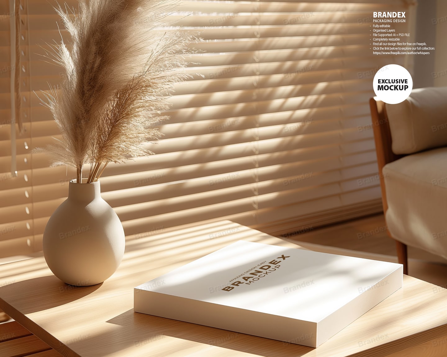Sunlit Square Box Product Mockup on Wooden Surface