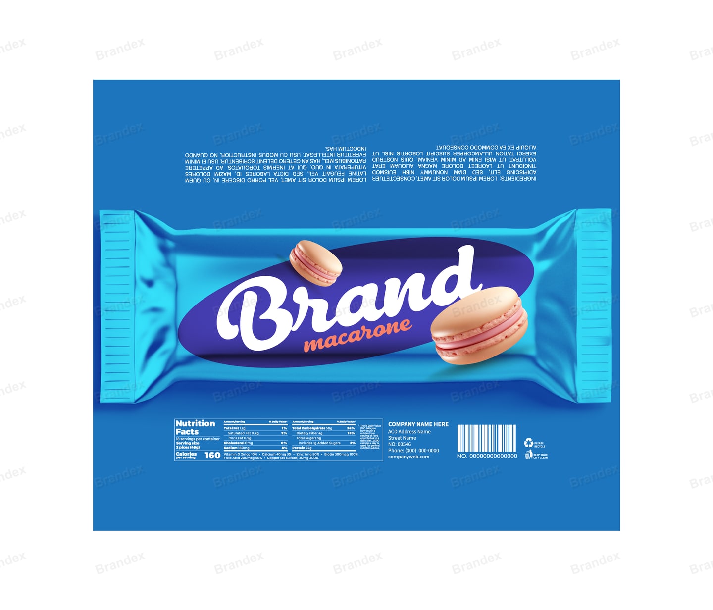 Blue Macaron Dessert Food Packaging Wrapper Design Template